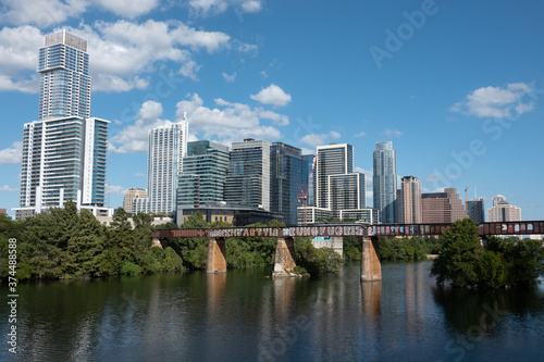 Skyline of Austin  Texas. It is the capital of the US state of Texas and the seat of Travis County.