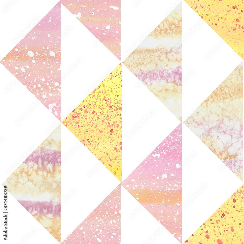 Watercolor triangles in the desired pattern. Background in pastel colors. Yellow and pink.