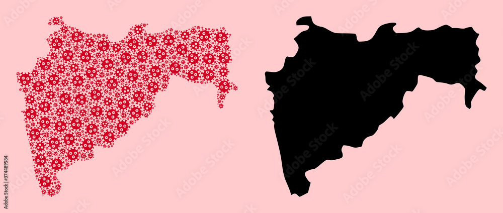 Vector Mosaic Map of Maharashtra State of Pandemic Virus Items and Solid Map