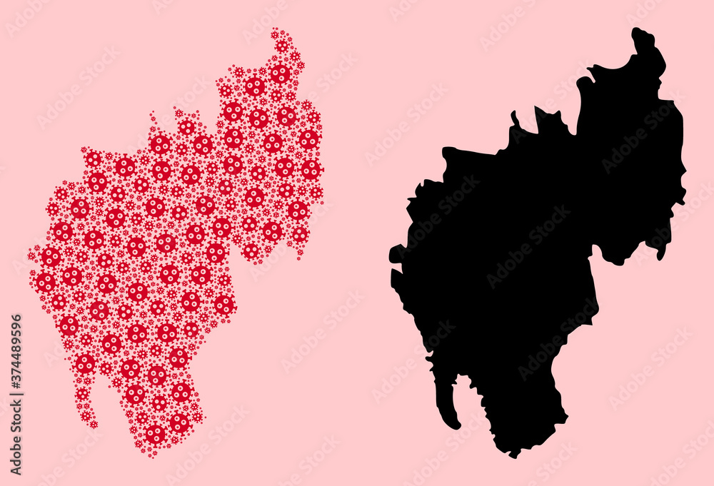 Vector Mosaic Map of Tripura State of Coronavirus Items and Solid Map