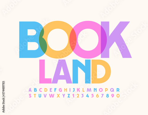 Vector bright concept Book Land. Elegant artistic Font. Colorful creative Alphabet Letters and Numbers