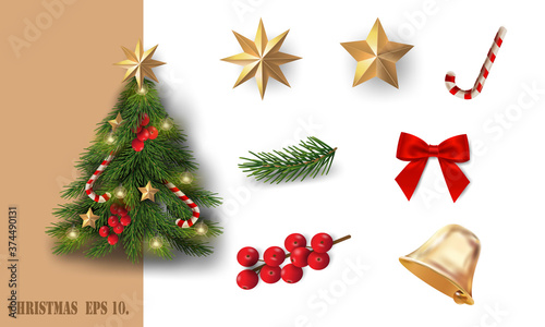 Merry Christmas and New Year Symbols Collection. Holiday Decorations Vector EPS 10.
