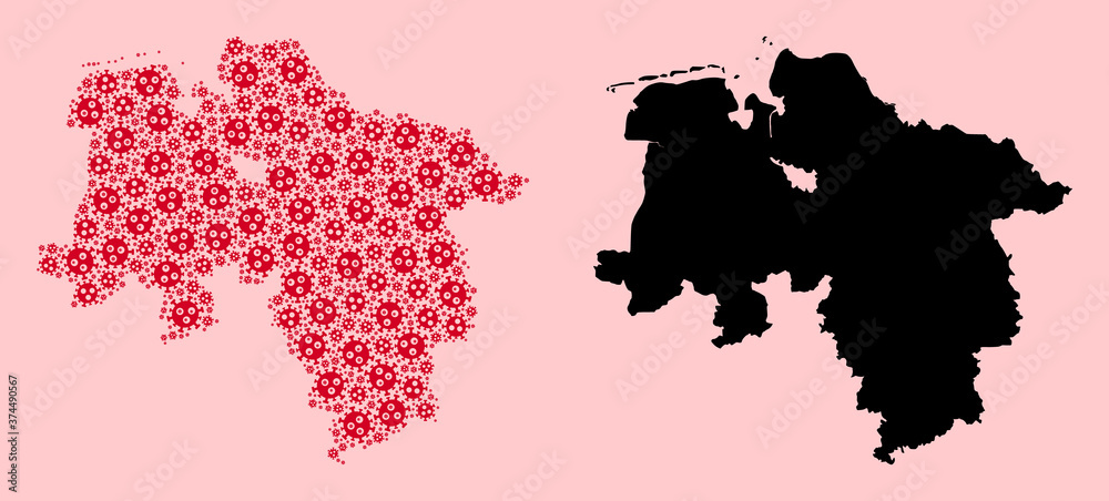 Vector Collage Map of Lower Saxony State of Pandemic Virus Items and Solid Map