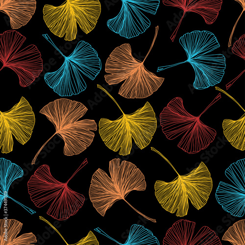 Gingko biloba seamless vector background pattern. 