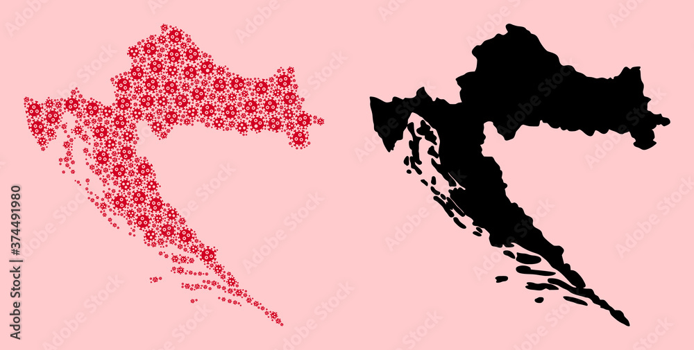 Obraz premium Vector Mosaic Map of Croatia of Pandemic Virus Icons and Solid Map