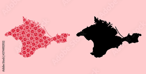 Vector Collage Map of Crimea of Covid-2019 Virus Icons and Solid Map