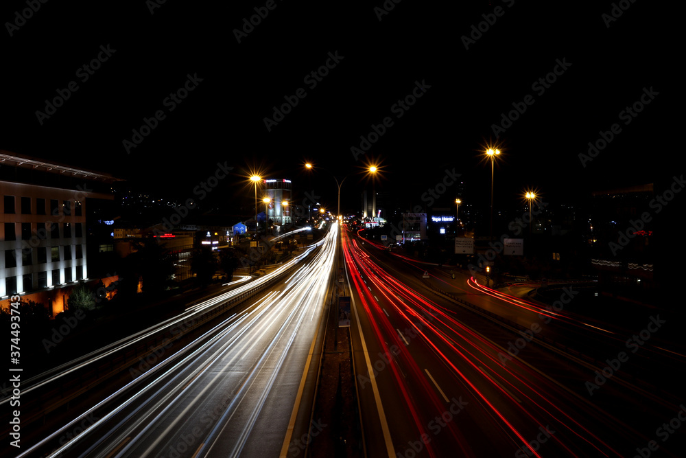 Long time exposure of an inner-city highway in Istanbul, Turkey