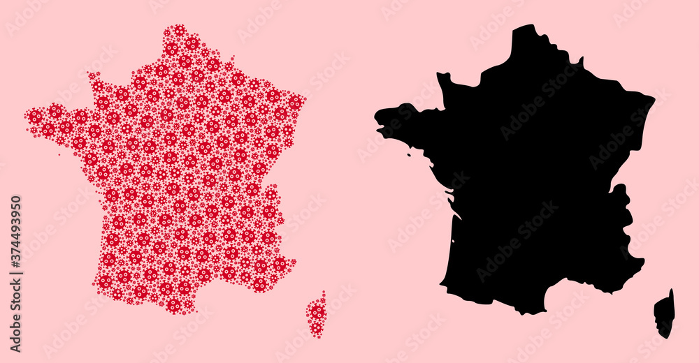 Vector Mosaic Map of France of Viral Items and Solid Map