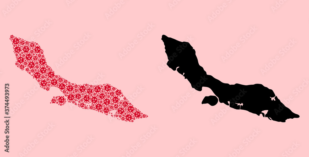 Fototapeta premium Vector Collage Map of Curacao Island of Pandemic Virus Items and Solid Map