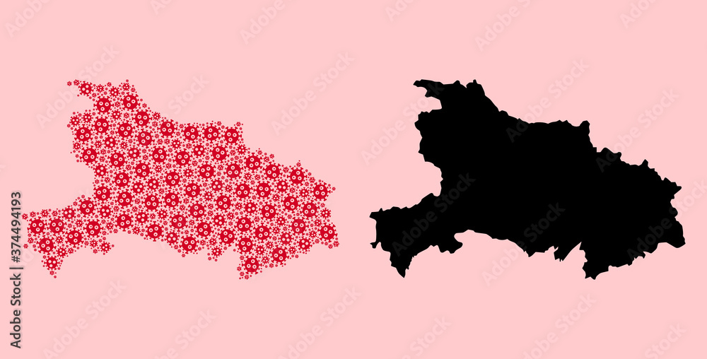 Vector Collage Map of Hubei Province of Pandemic Virus Items and Solid Map Vector Collage Map of Hubei Province of Pandemic Virus Items and Solid Map
