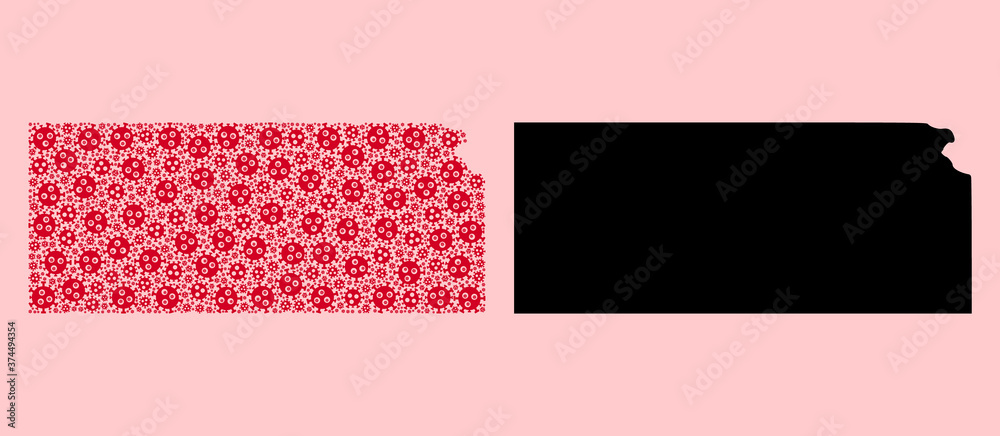 Vector Mosaic Map of Kansas State of Outbreak Particles and Solid Map