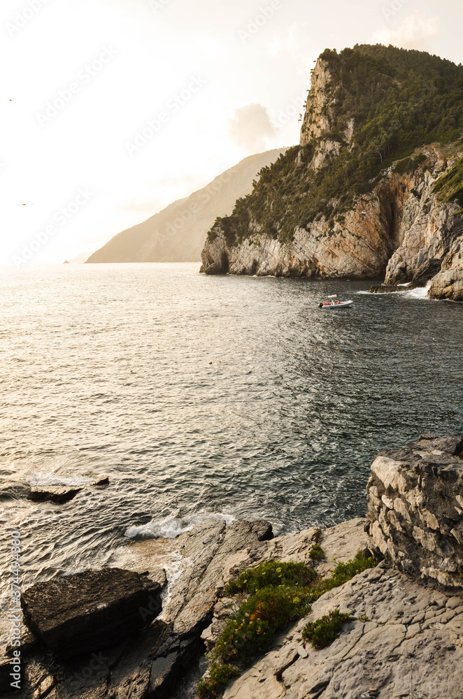 Cliffs of Portovenere in Mediterranean sea, Porto Venere, La Spezia, Liguria, Italy, Europe