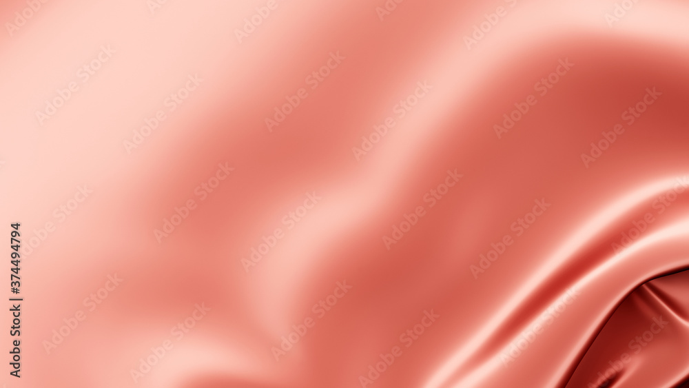 Fototapeta premium Pink silk. Beautifully laid fabric. Coral color. Glamour horizontal background. High resolution.