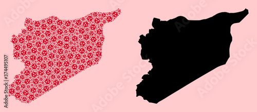 Vector Collage Map of Syria of Covid Particles and Solid Map