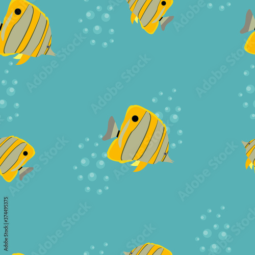 Seamless pattern with marine exotic fish