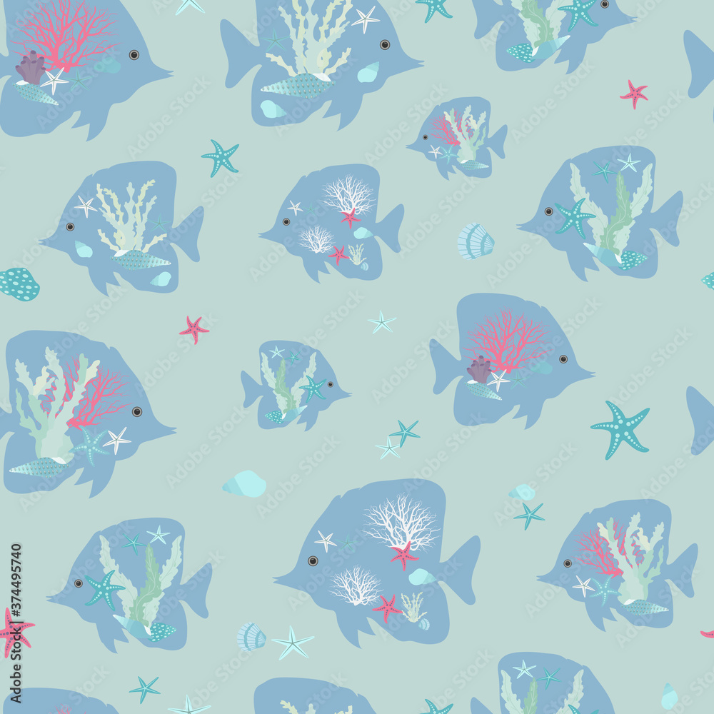 Seamless pattern of stylized sea fish Seamless pattern of stylized sea fish