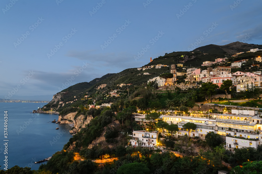 Delightful view of the coast of southern Italy and the Gulf of Naples near the city of Vico Equense. Italy