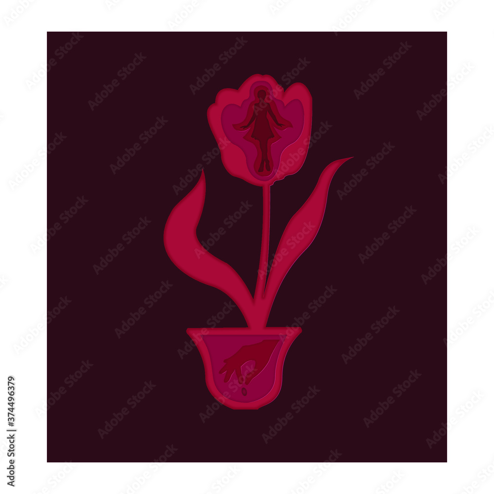 Thumbelina. Vector illustration in paper cut style for incredible story. Little girl and the flower she was born from. Thumbelina. Vector illustration in paper cut style for incredible story. Little girl and the flower she was born from.