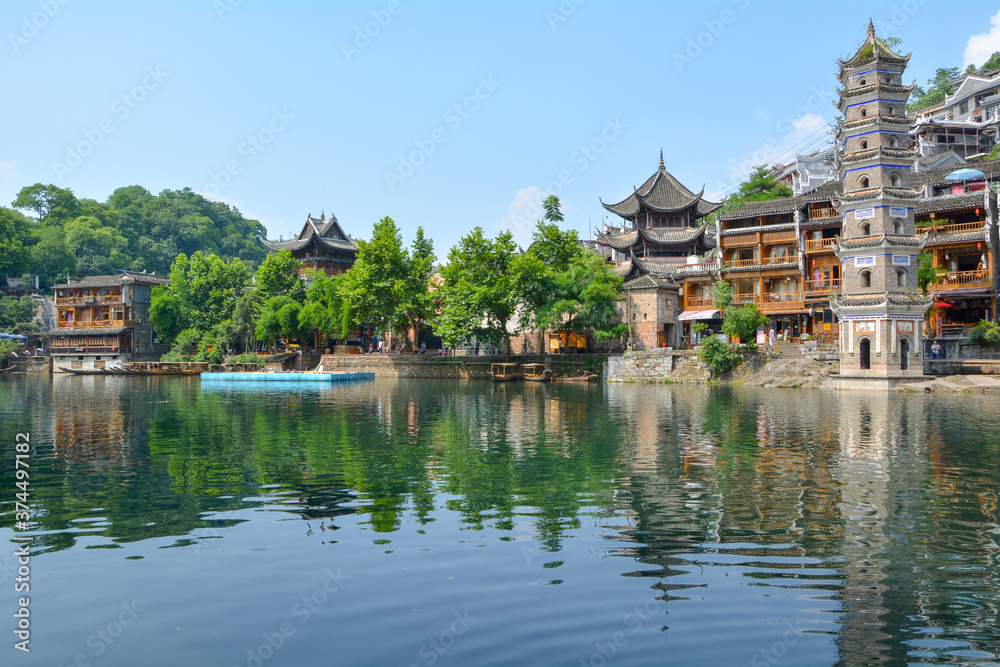 Fototapeta premium Fenghuang Ancient City Summer Scenery, Xiangxi, Hunan, China