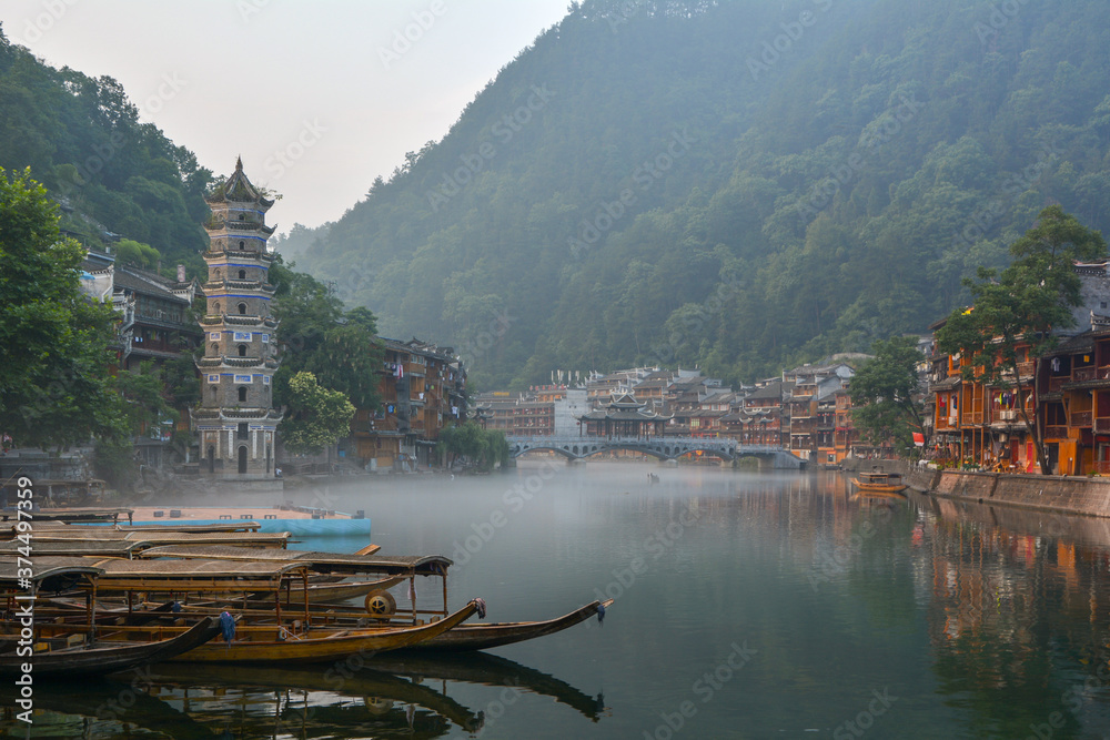 Fototapeta premium Fenghuang Ancient City Summer Scenery, Xiangxi, Hunan, China