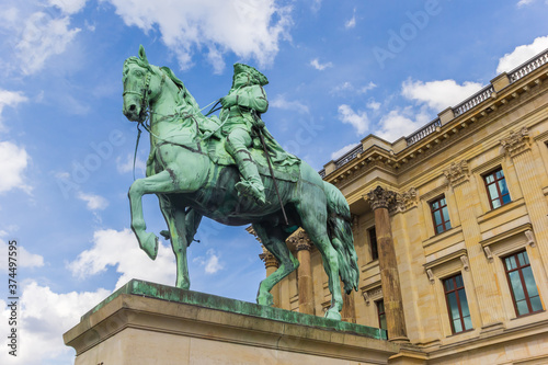 Statue of a horseman in front of the castle in Braunschweig, Germany