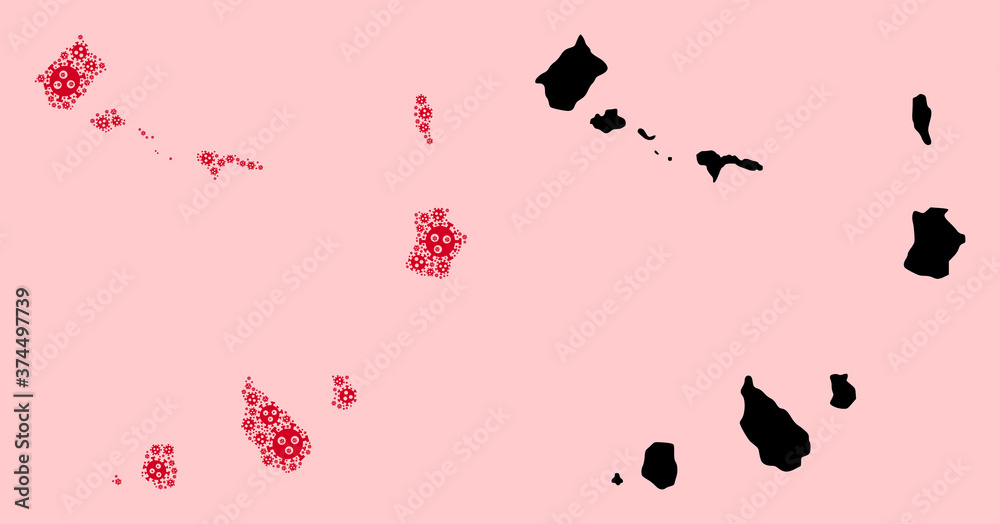 Vector Mosaic Map of Cape Verde Islands of Infection Icons and Solid Map