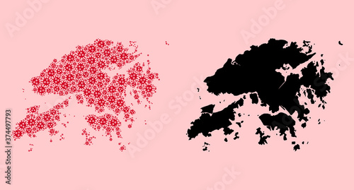 Vector Mosaic Map of Hong Kong of Covid Icons and Solid Map