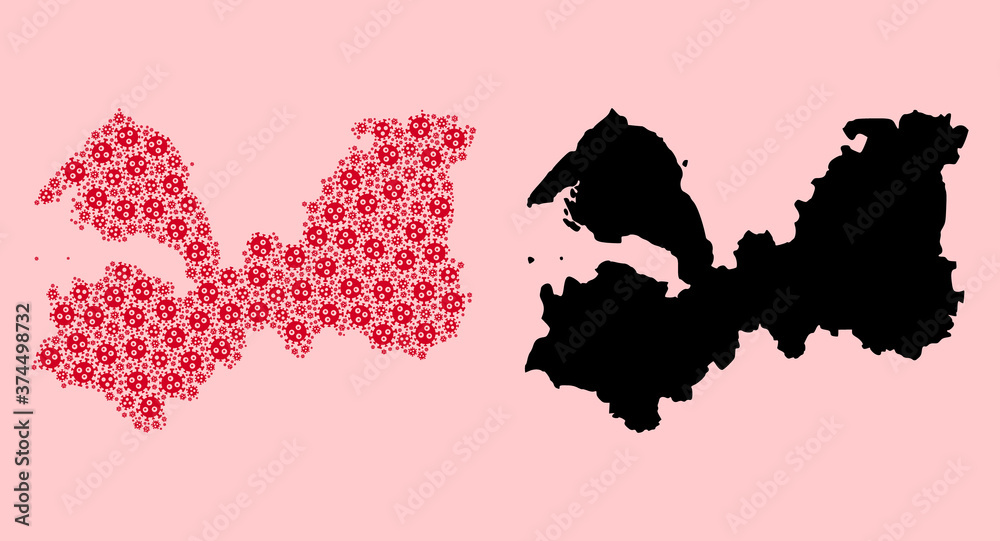 Vector Mosaic Map of Leningrad Region of SARS Virus Items and Solid Map Vector Mosaic Map of Leningrad Region of SARS Virus Items and Solid Map