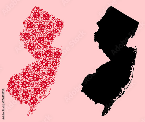 Vector Mosaic Map of New Jersey State of Coronavirus Items and Solid Map