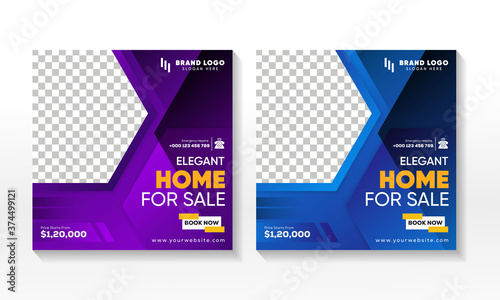 Real estate social media banner templates, Real estate Flyer templates, Home sale banner, Modern web banner templates, Blue color banner photo