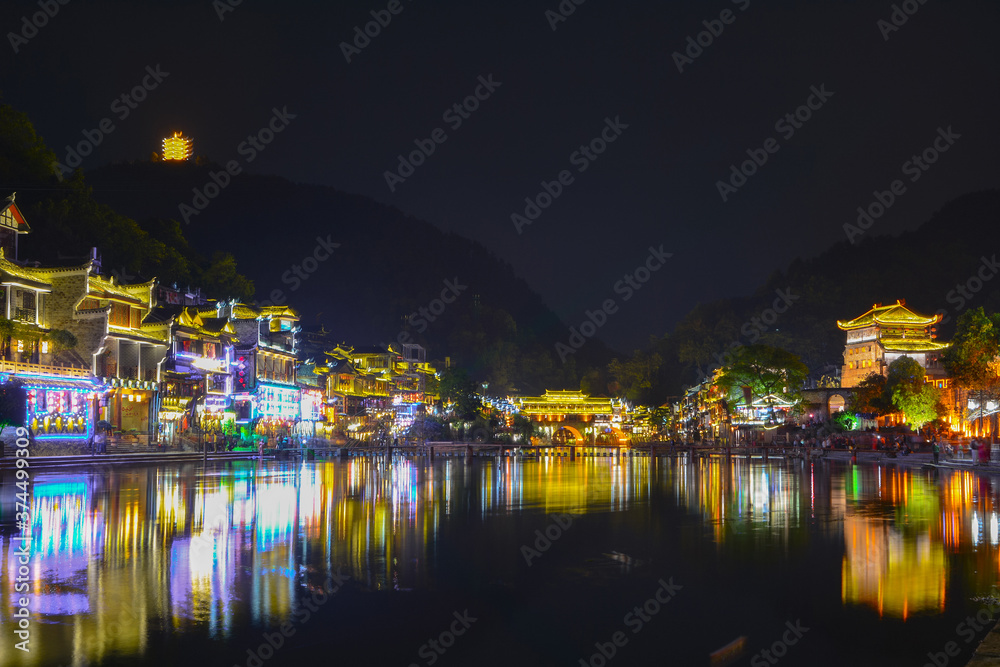 Fototapeta premium Fenghuang Ancient City Summer Night Scenery, Xiangxi, Hunan, China