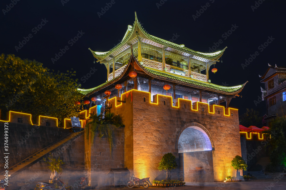 Naklejka premium Fenghuang Ancient City Summer Night Scenery, Xiangxi, Hunan, China