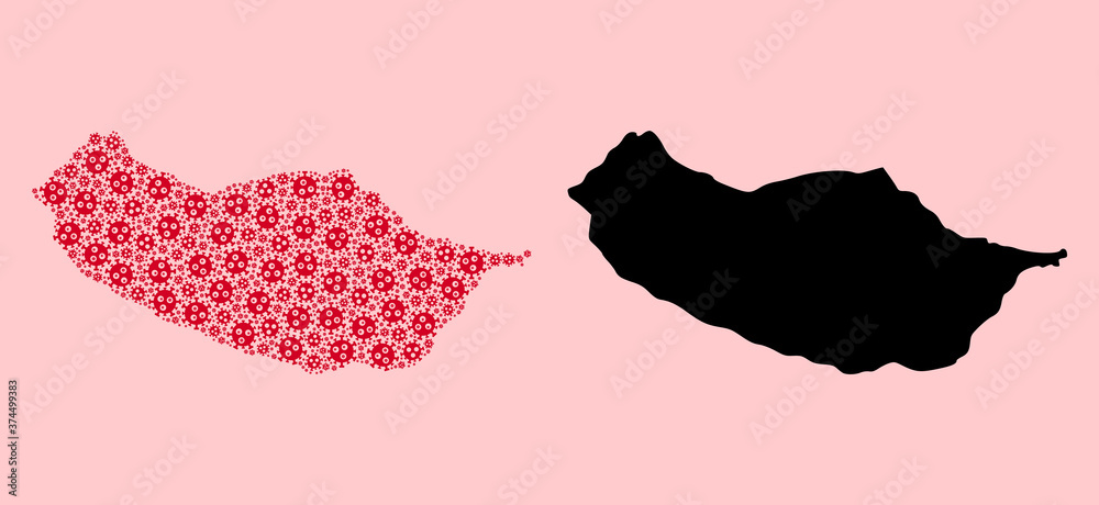 Vector Collage Map of Madeira Island of Flu Virus Items and Solid Map Vector Collage Map of Madeira Island of Flu Virus Items and Solid Map