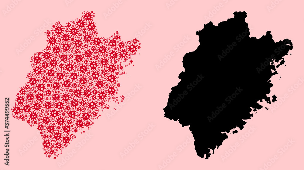 Vector Collage Map of Fujian Province of Virus Particles and Solid Map