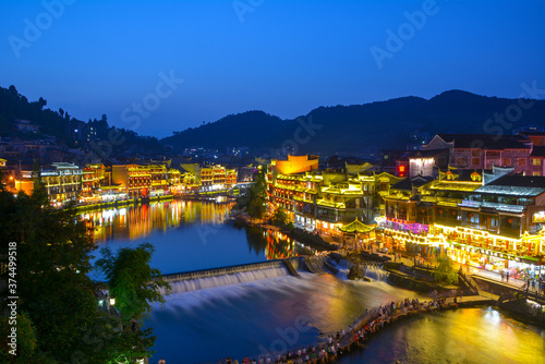 Fenghuang Ancient City Summer Night Scenery  Xiangxi  Hunan  China