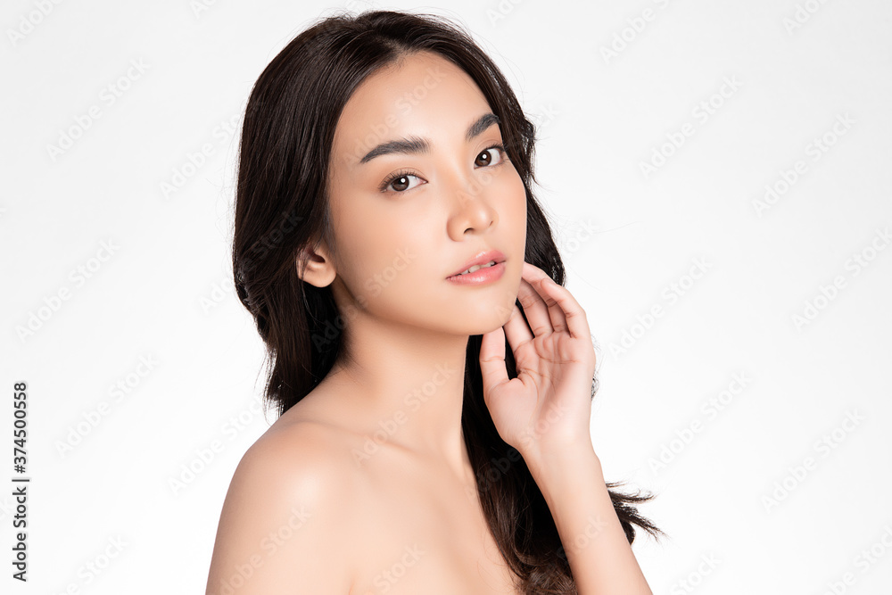Beautiful Young asian Woman with Clean Fresh Skin, on white background, Face care, Facial treatment, Cosmetology, beauty and spa, Asian women portrait Beautiful Young asian Woman with Clean Fresh Skin, on white background, Face care, Facial treatment, Cosmetology, beauty and spa, Asian women portrait
