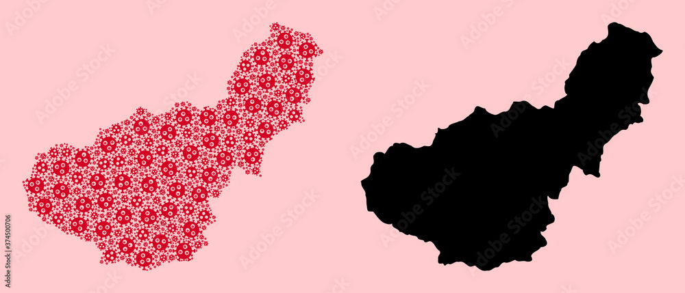 Vector Collage Map of Granada Province of SARS Virus Parts and Solid Map