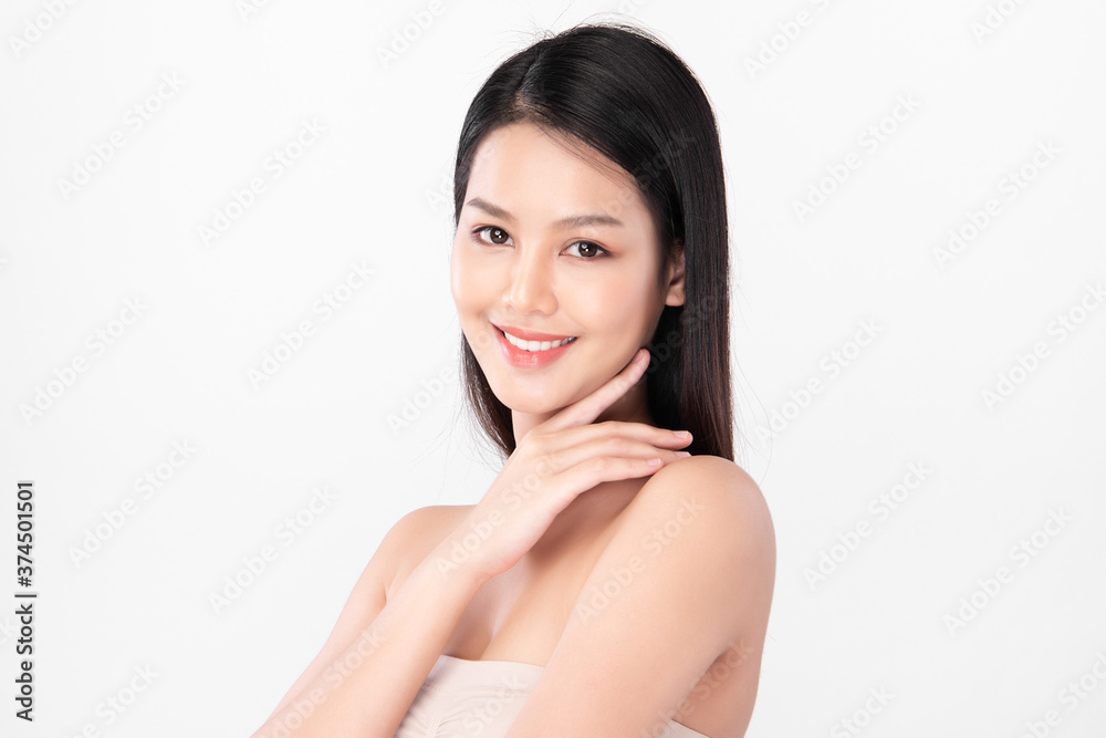 Beautiful Young asian Woman with Clean Fresh Skin, on white background, Face care, Facial treatment, Cosmetology, beauty and spa, Asian women portrait Beautiful Young asian Woman with Clean Fresh Skin, on white background, Face care, Facial treatment, Cosmetology, beauty and spa, Asian women portrait