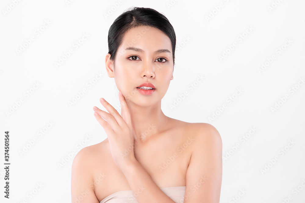 Beautiful Young asian Woman with Clean Fresh Skin, on white background, Face care, Facial treatment, Cosmetology, beauty and spa, Asian women portrait Beautiful Young asian Woman with Clean Fresh Skin, on white background, Face care, Facial treatment, Cosmetology, beauty and spa, Asian women portrait