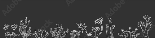 seamless web banner cacti and succulents.hand drawn cacti on a chalkboard background.dark background with cacti for web page.pattern seamless cacti on a dark background.poster cacti on a dark 