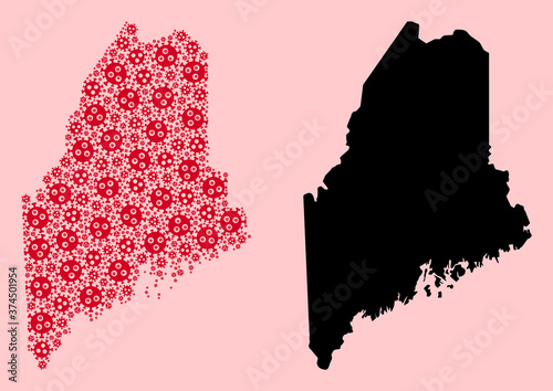 Vector Collage Map of Maine State of Outbreak Icons and Solid Map