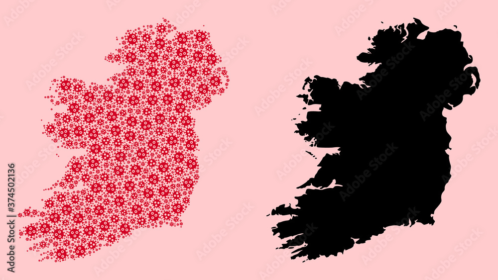 Vector Collage Map of Ireland Island of Covid-2019 Virus Icons and Solid Map