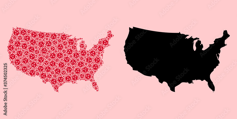 Vector Collage Map of USA of SARS Virus Items and Solid Map