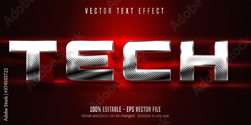 Tech text, metallic silver style editable text effect