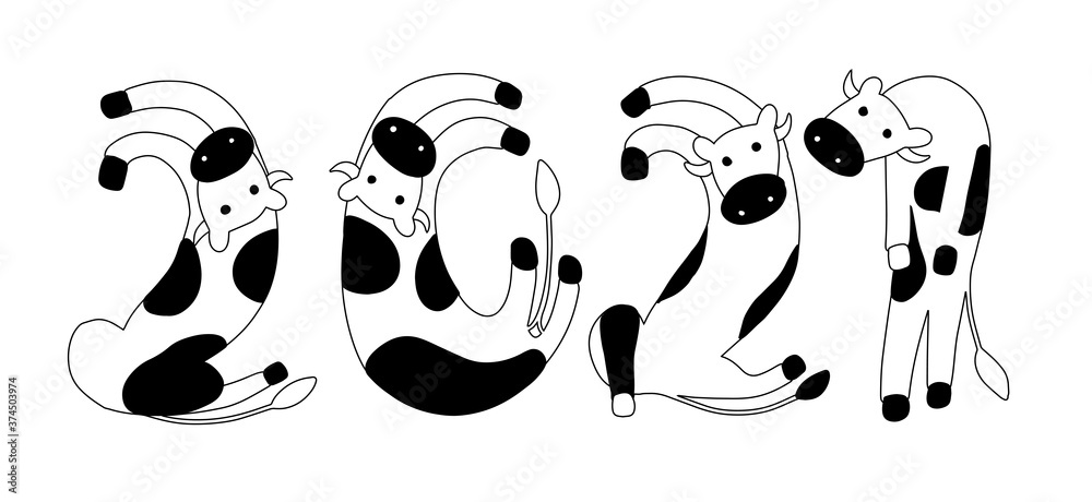 creative logo of 2021 from numbers in the form of cows creative logo of 2021 from numbers in the form of cows