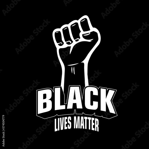 black lives matter lettering with  fist on black background.