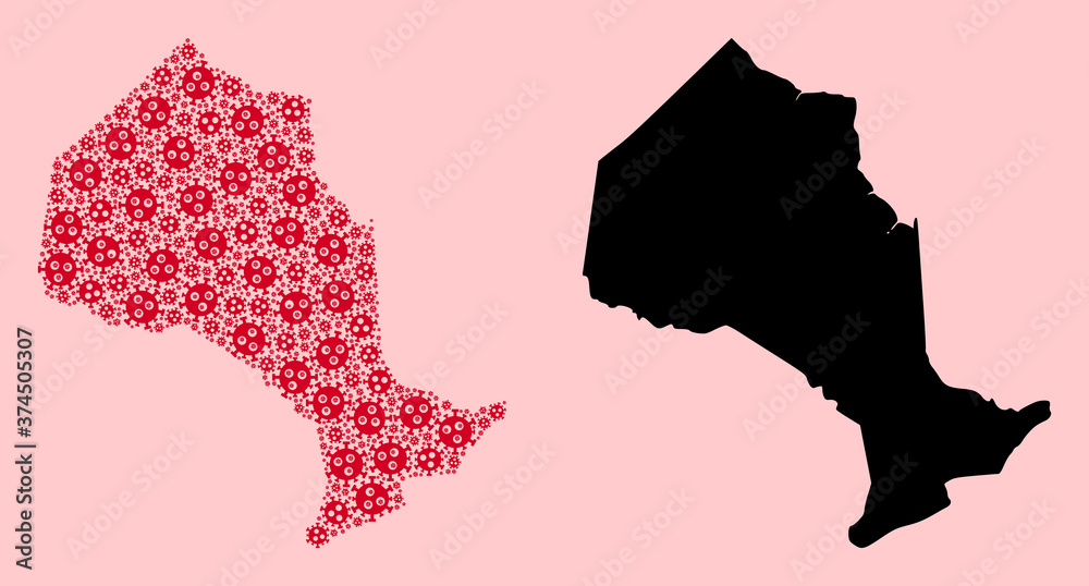 Vector Collage Map of Ontario Province of Flu Virus Parts and Solid Map