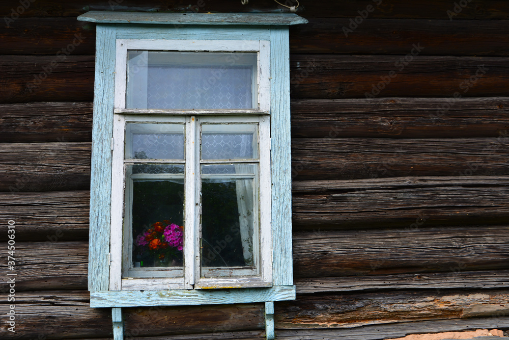 House with house, flowers, window, backgrounds, postcards, glass, trees, village, nature, old,a window