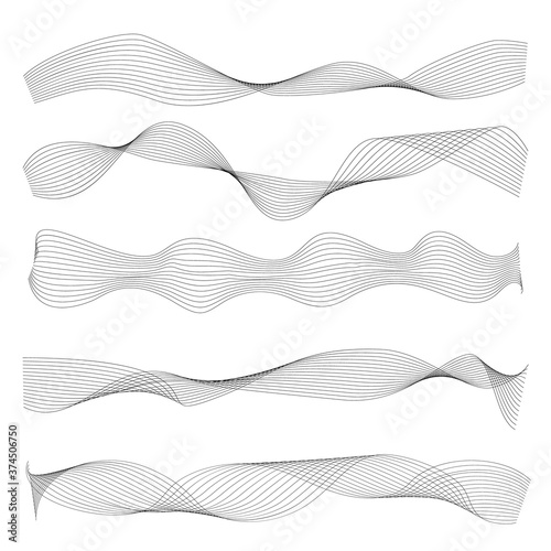 Set of Wave Borders. Wavy Lines, Symbols, Sinuous Curves