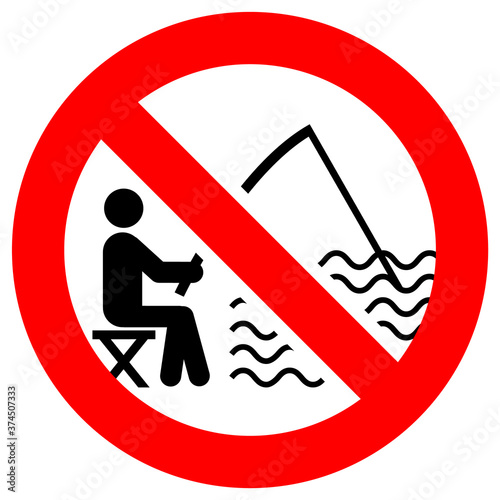No fishing forbidden sign, modern round sticker, vector illustration